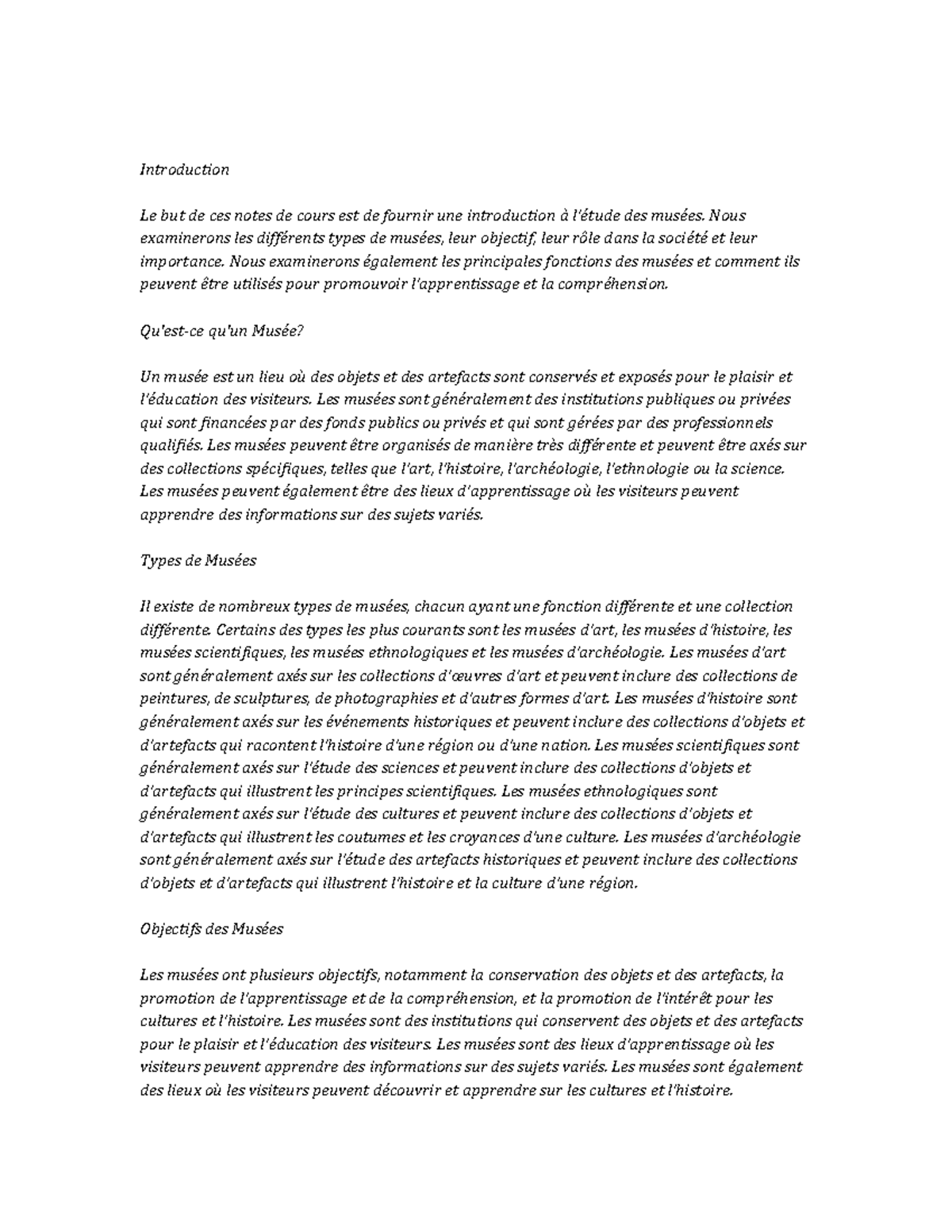 Museum Studies Study Notes - Introduction Le but de ces notes de cours ...