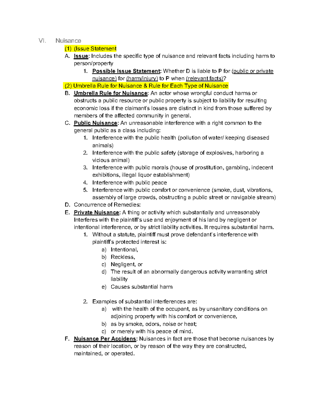 Torts II Outline C - Nuisance Law and Defamation Law: Contains ...