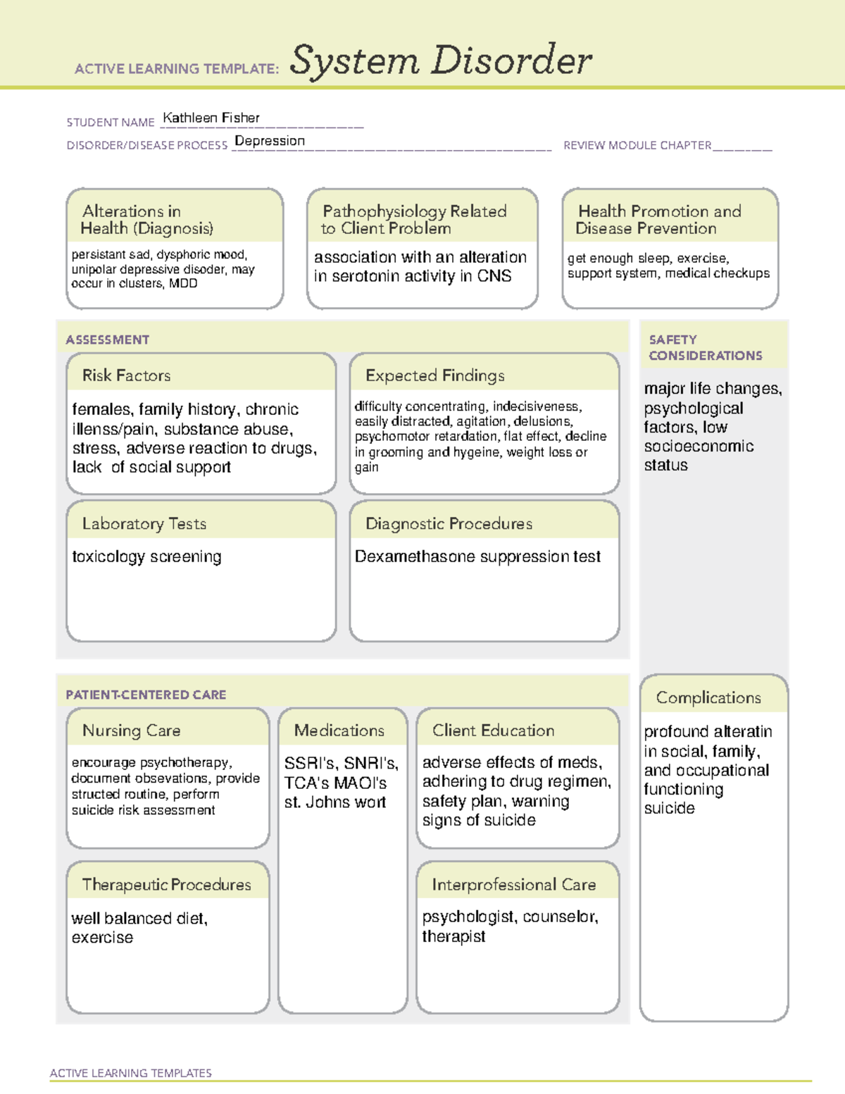 Systemdisorder depression - ACTIVE LEARNING TEMPLATES System Disorder ...