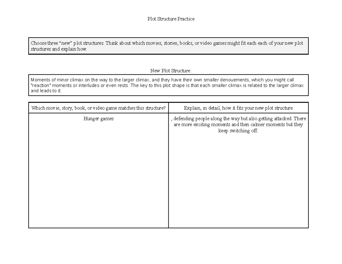 Plot Structure Practice - Plot Structure Practice Choose three “new ...