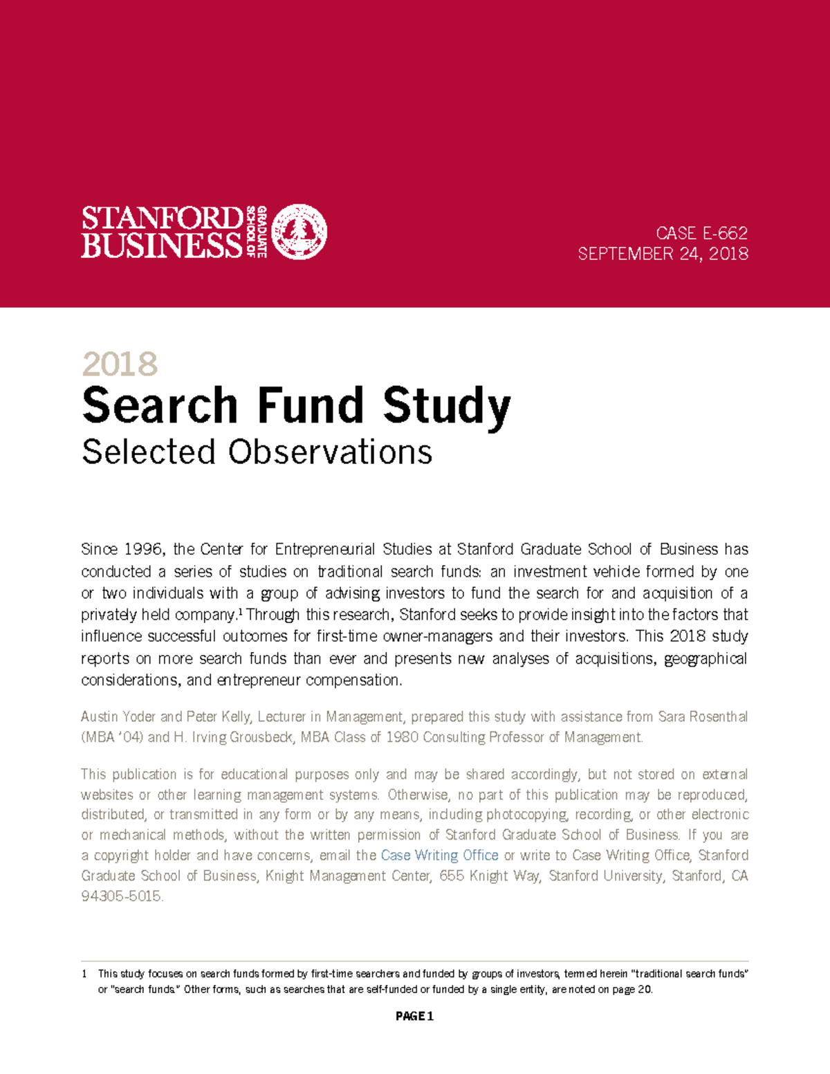 E662 2018 Search Fund Study SYMBSYS 149 Stanford StuDocu