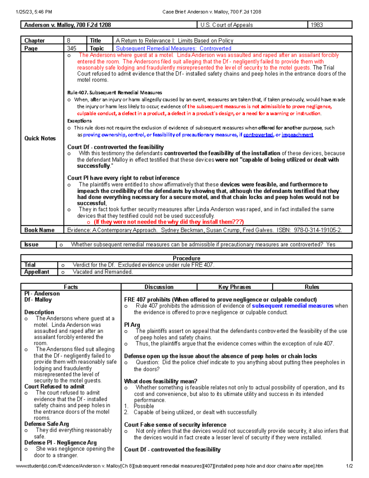 Case Brief Anderson v. Malloy, 700 F.2d 1208 - 1/25/23, 5:46 PM Case ...