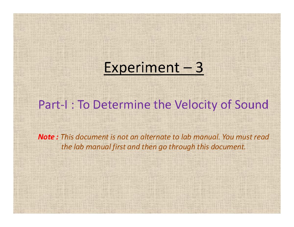 experiment of velocity of sound