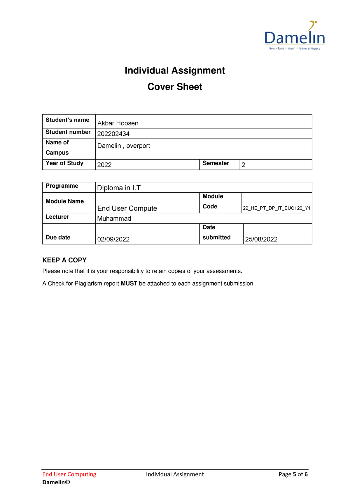 damelin assignment answers