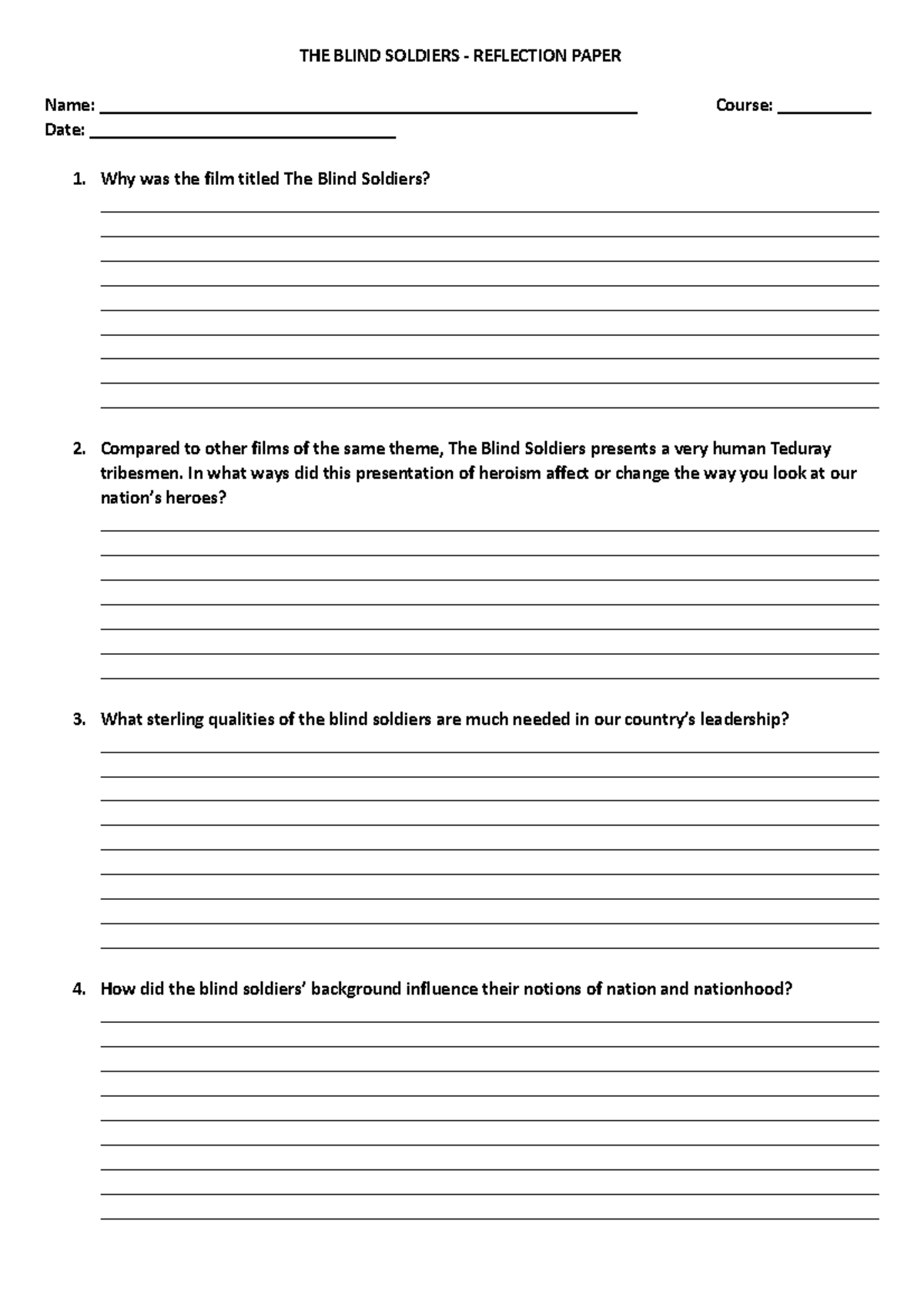 the blind soldiers reflection paper essay