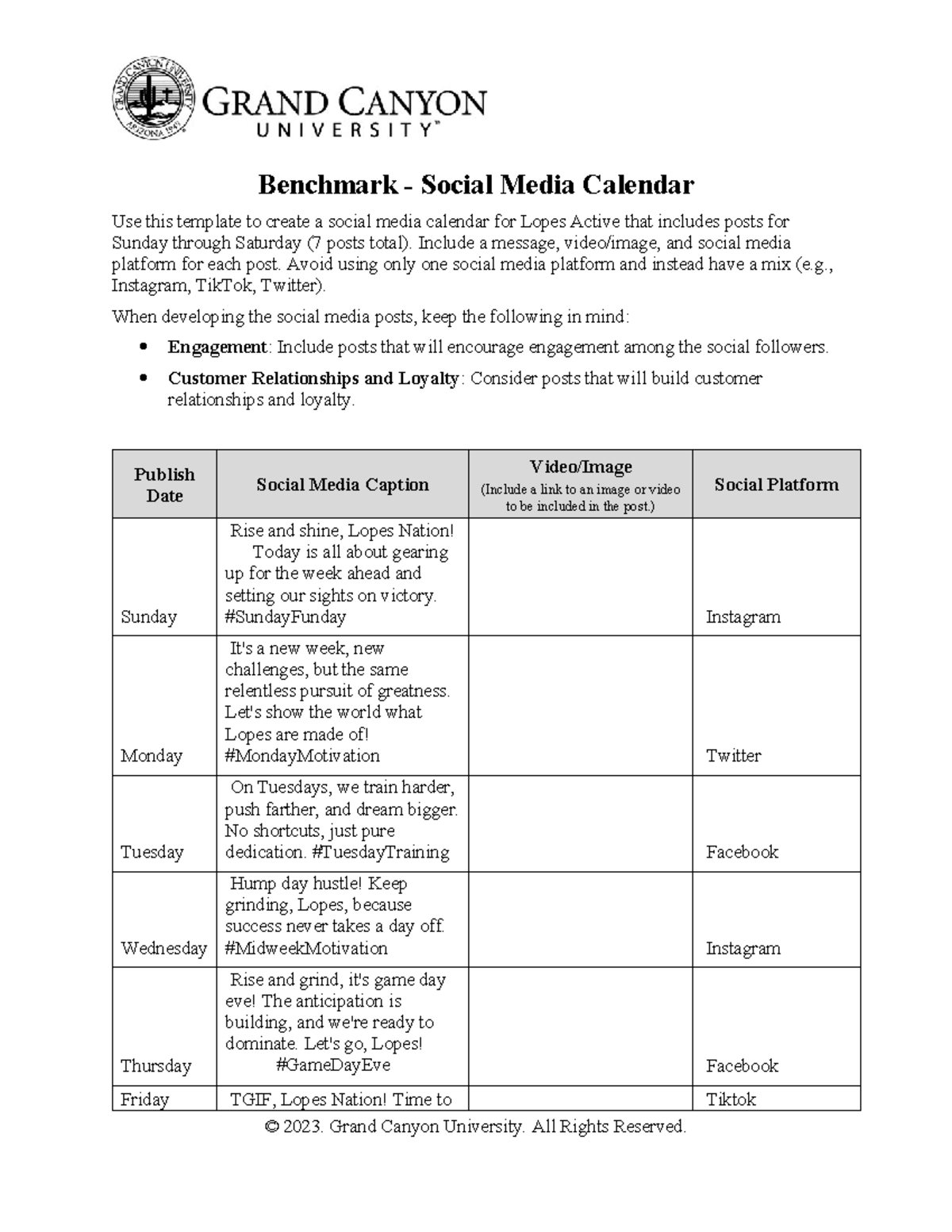 MKT-462-RS-T6-Benchmark-Social Media Calendar - Benchmark - Social ...