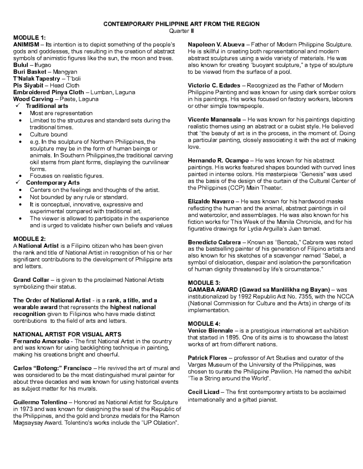 CPAR- Reviewer - CONTEMPORARY PHILIPPINE ART FROM THE REGION Quarter II ...