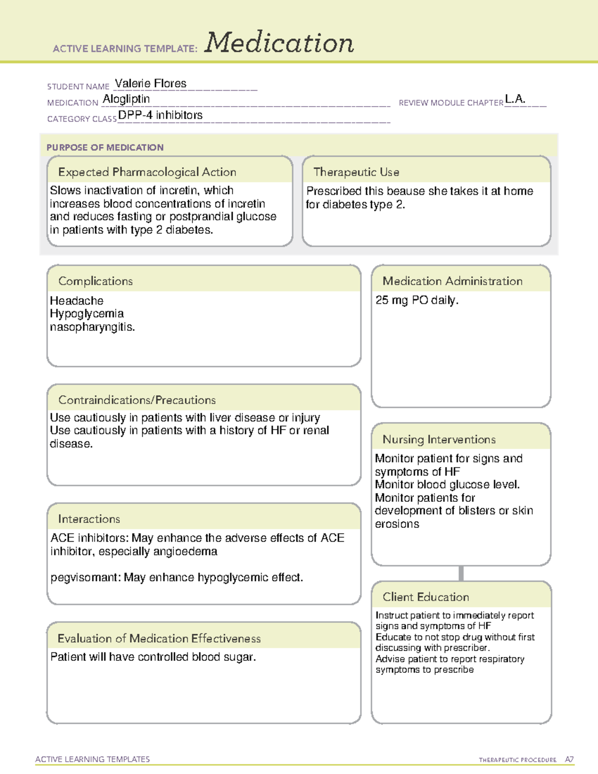 Ati medication form alogliptin ACTIVE LEARNING TEMPLATES THERAPEUTIC