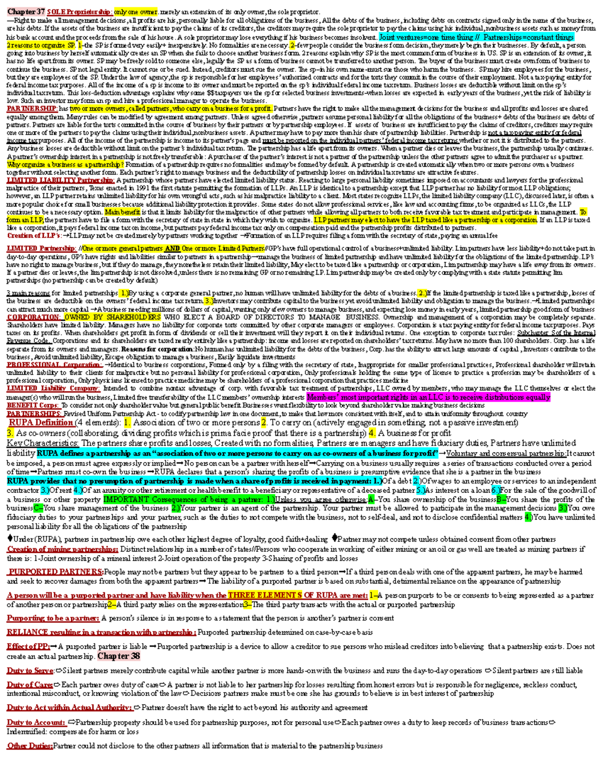 Exam 2 - Exam 2 review - Chapter 37 SOLE Proprietorship: only one owner ...