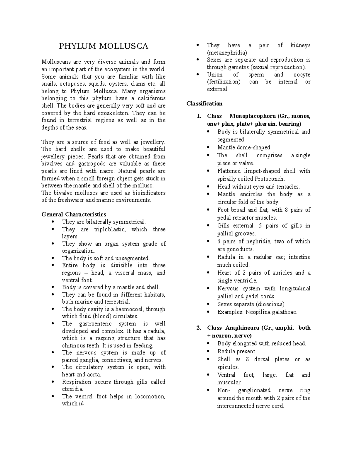 Phylum Mollusca - Lecture notes 1 - PHYLUM MOLLUSCA Molluscans are very ...