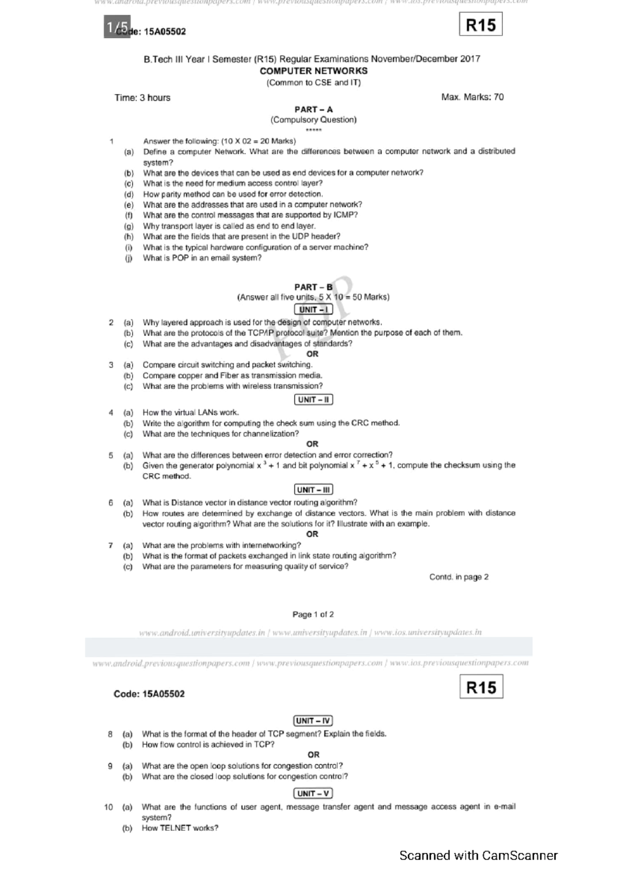 COMPUTER NETWORKS FOR BTECH 4 YAER BATCH - PQP Code: 15 A0 5502 B III ...
