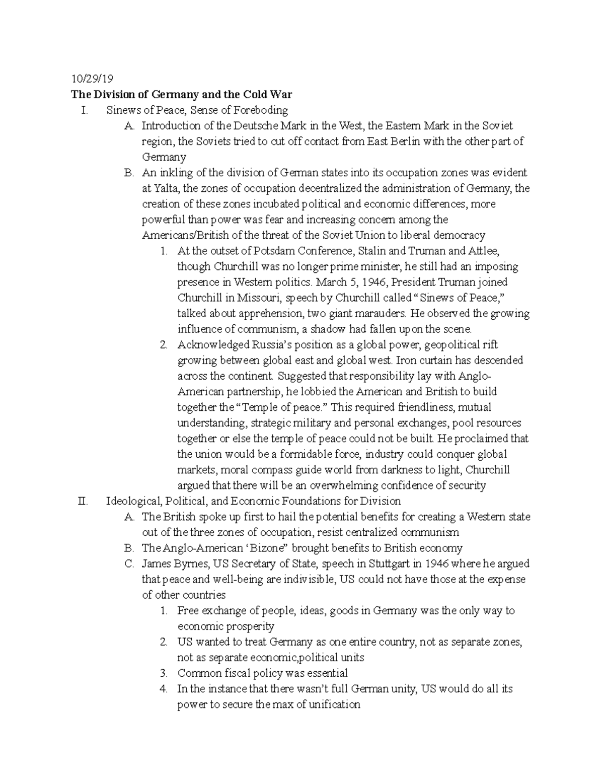 German lecture 10 29 - 10/29/ The Division of Germany and the Cold War ...