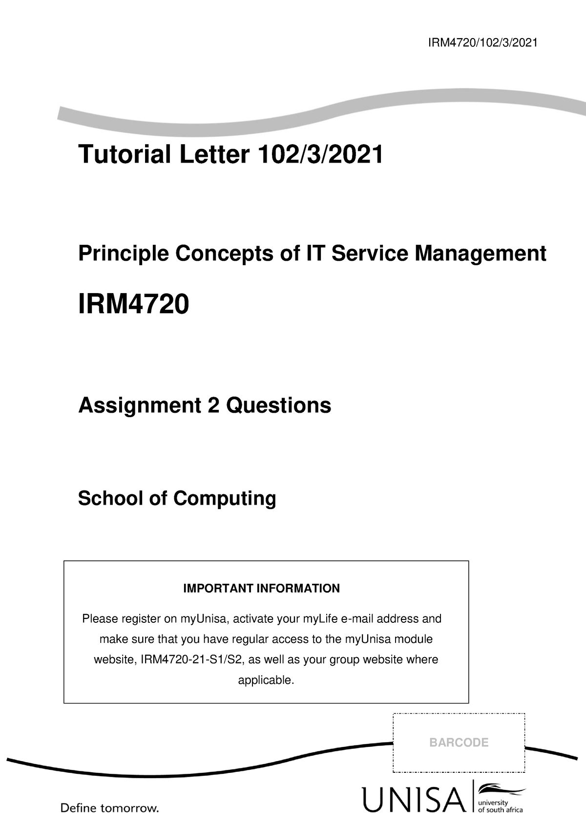 IRM4720 102 3 2021 - PREVIOUS ASSIGNMENT - IRM4720/102/3/ Tutorial ...