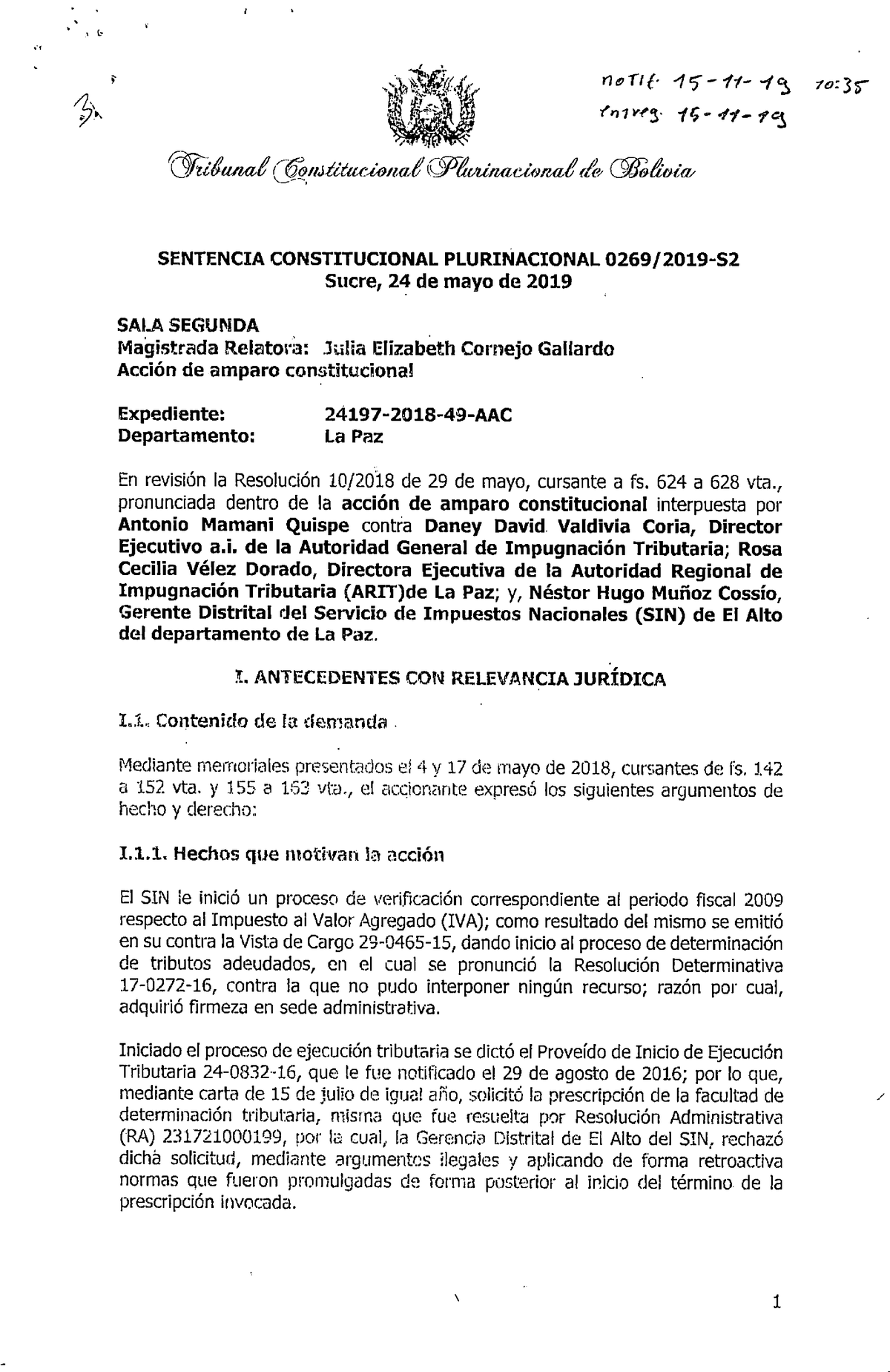 SC 0269 2019 S2 - SENTENCIAS - Derecho Civil - Contratos - Studocu