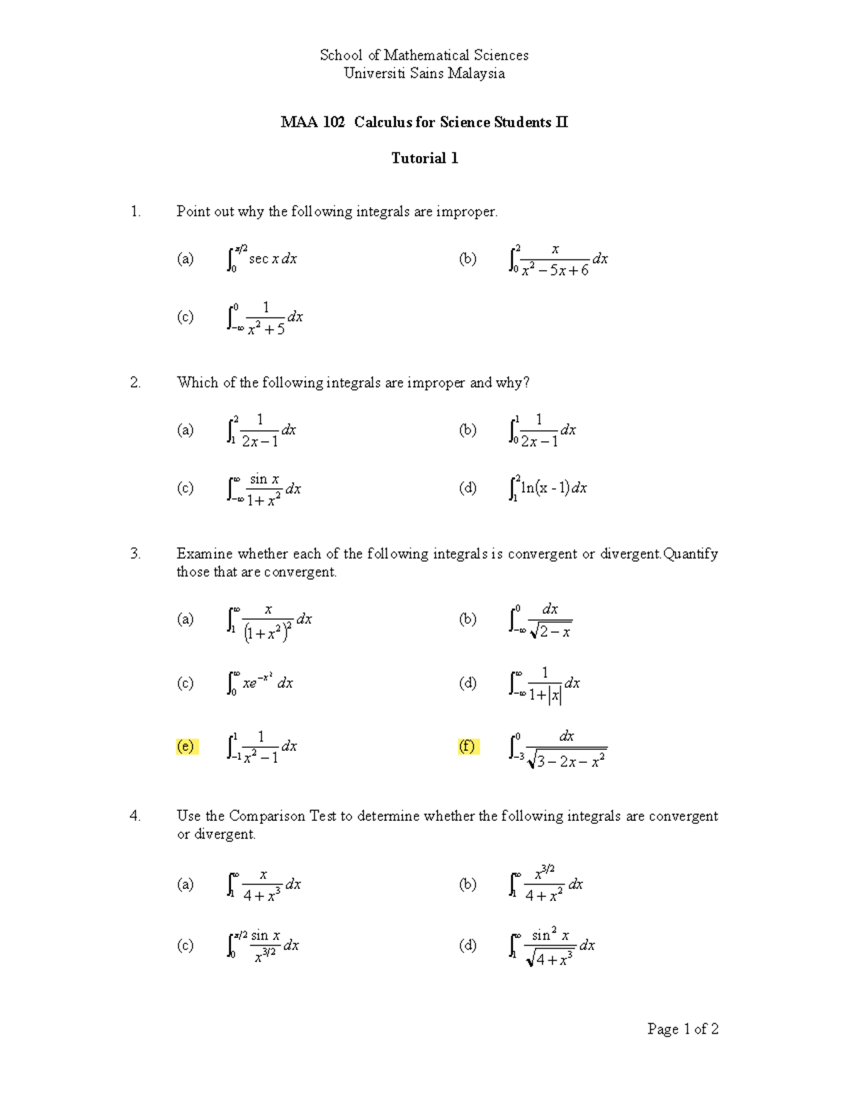 Tutorial 1 - School of Mathematical Sciences Universiti Sains Malaysia ...