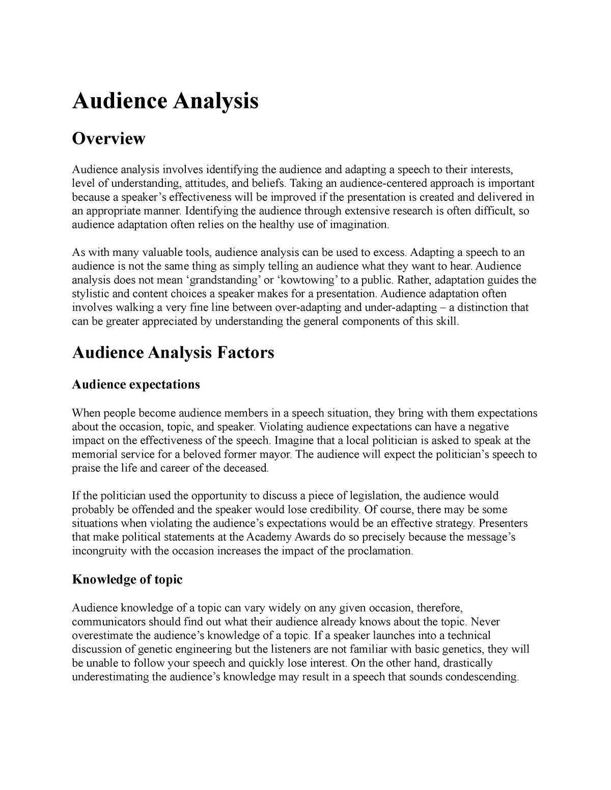 Audience Analysis - Audience Analysis Overview Audience analysis ...