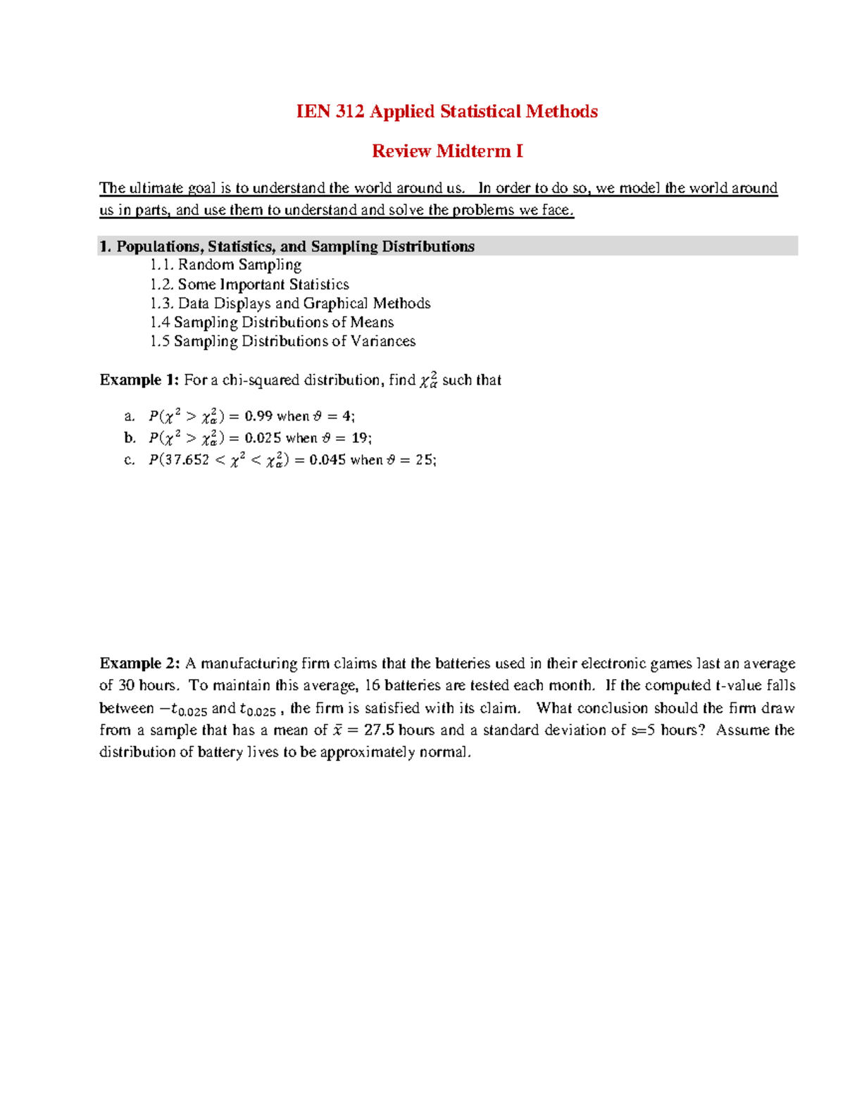 Review Midterm I Student - IEN 312 Applied Statistical Methods Review ...