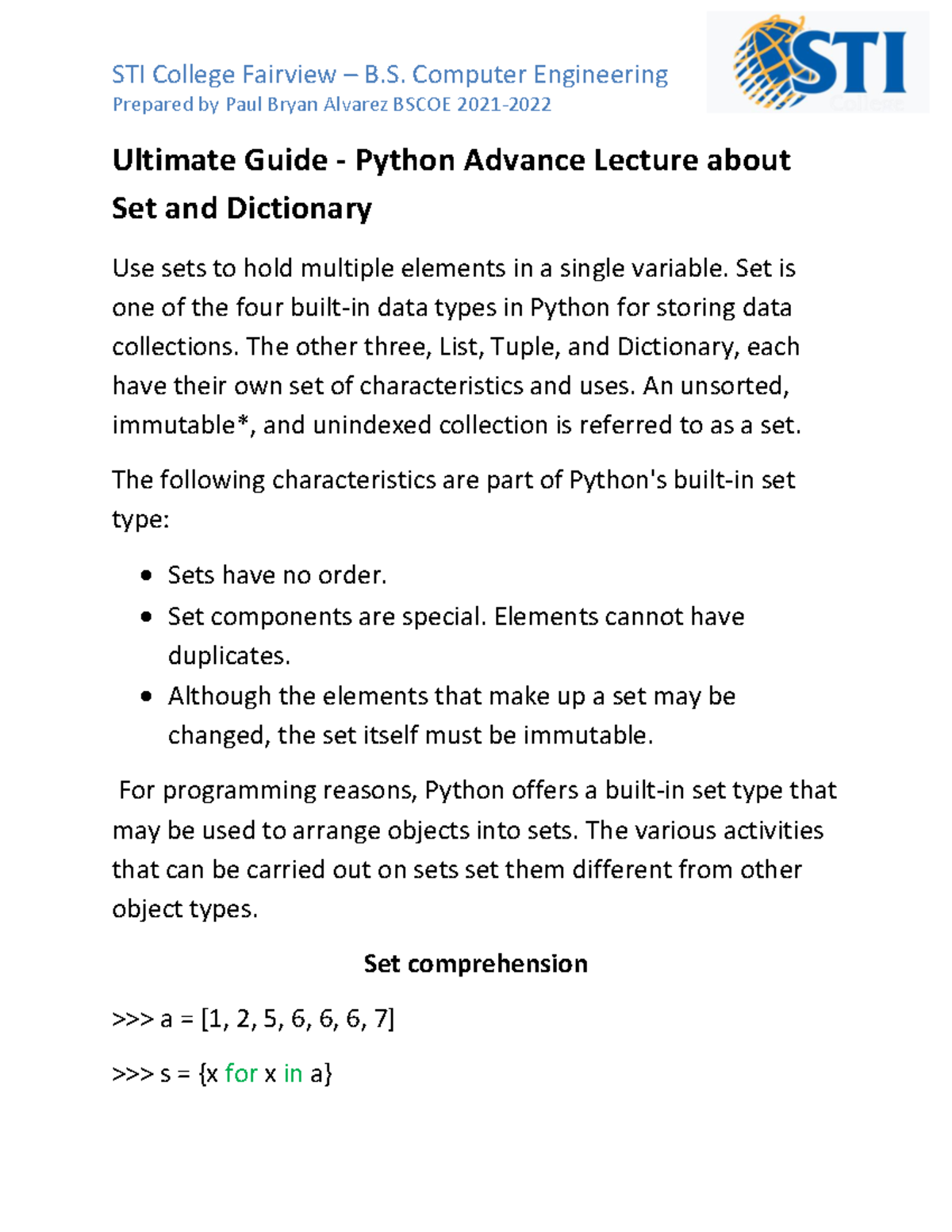 Ultimate Guide - Python Advance Lecture about Set and Dictionary ...