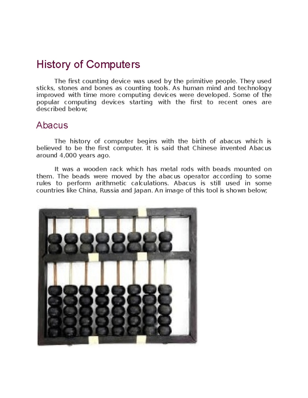 assignment on history of computer in pdf free download