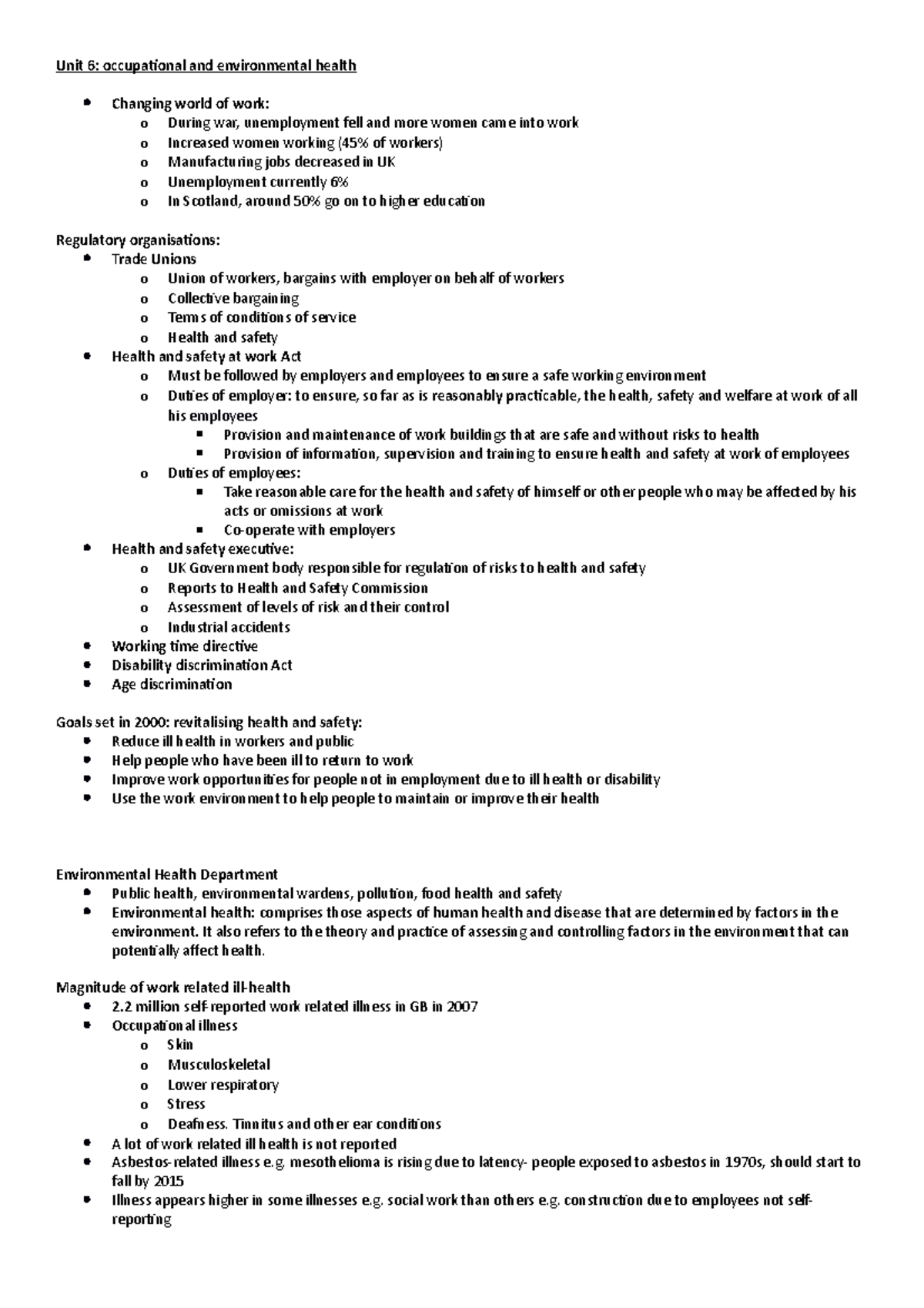 Unit 6 Occupational Health - Unit 6: occupational and environmental ...