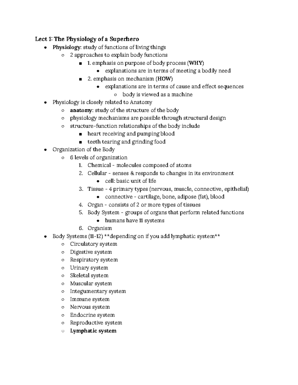 Human Physiology Lect Notes 1 - Lect 1 The Physiology Of A Superhero ...