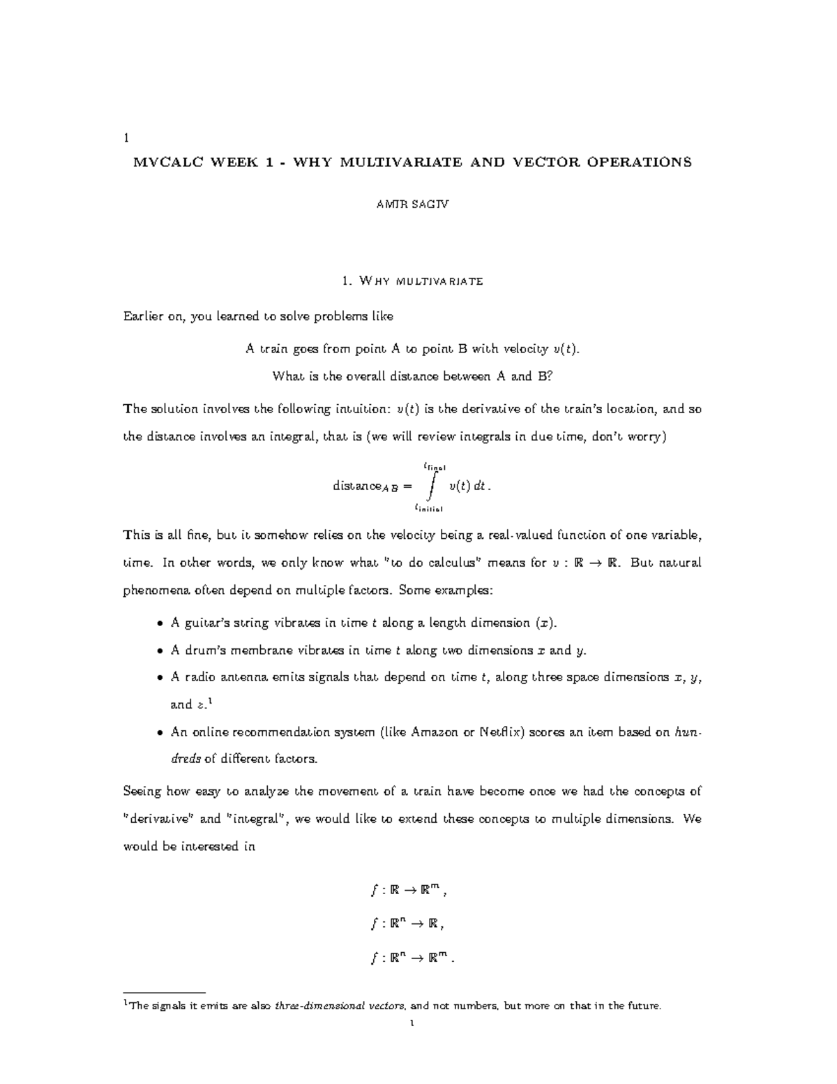 Week1 - Lecture notes 1 - MVCALC WEEK 1 - WHY MULTIVARIATE AND VECTOR ...