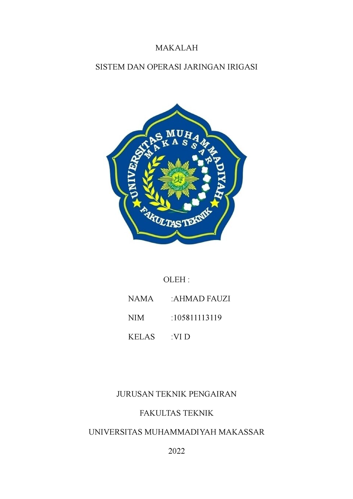 Makalah Sistem DAN Operasi Jaringan Irigasi - accounting - Unismuh