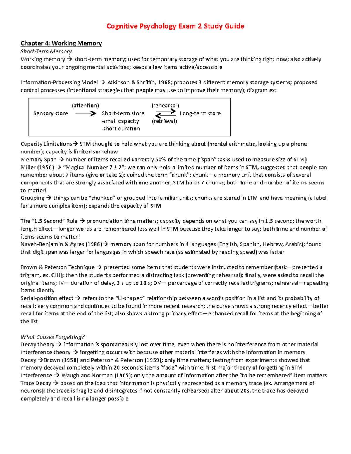 Cognitive Psychology Exam 2 Study Guide - CHJ); then the students ...