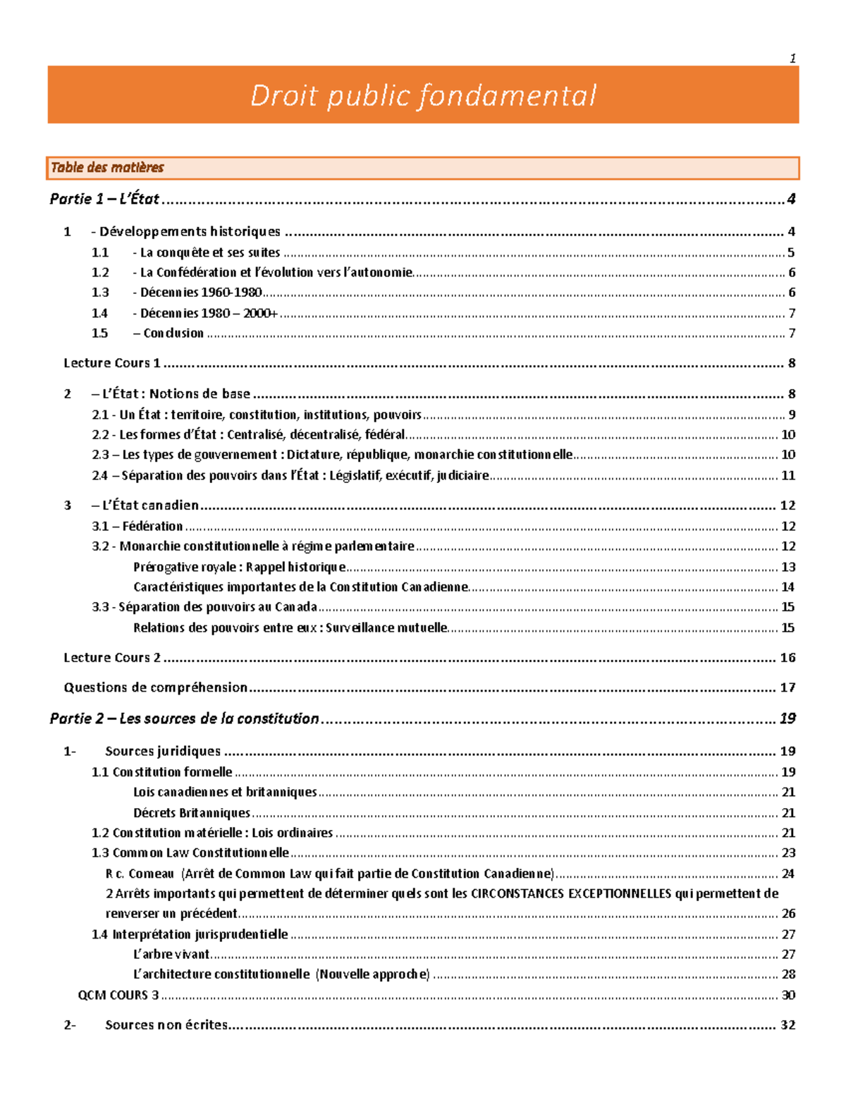 DPF - Final - Notes de cours pour Droit public fondamental - Notes ...
