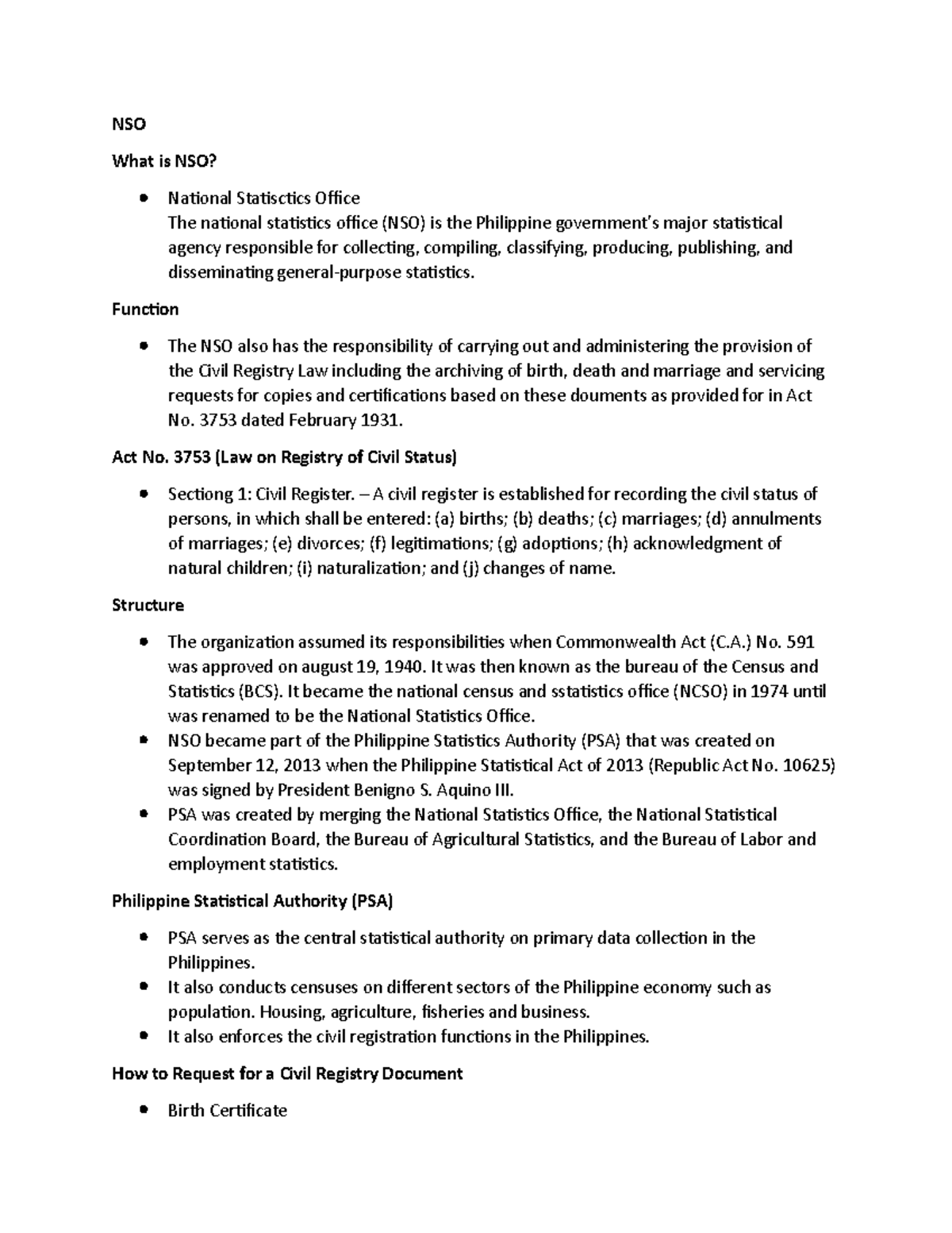 NSO - Lecture notes Lesson 1 - NSO What is NSO? National Statisctics ...