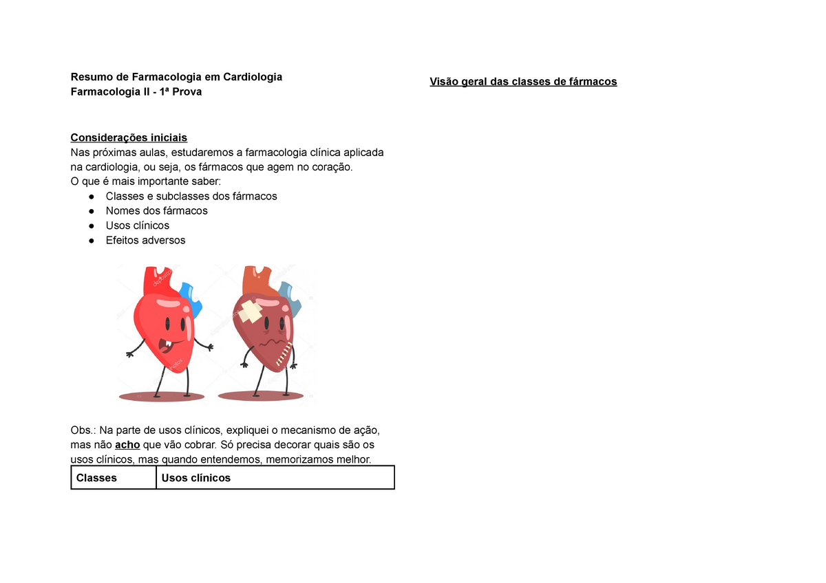 Resumo DE Farmacologia Cardiaca - RESUMO DE Pode ser de dois tipos: 1)  derivada de um problema que - Studocu