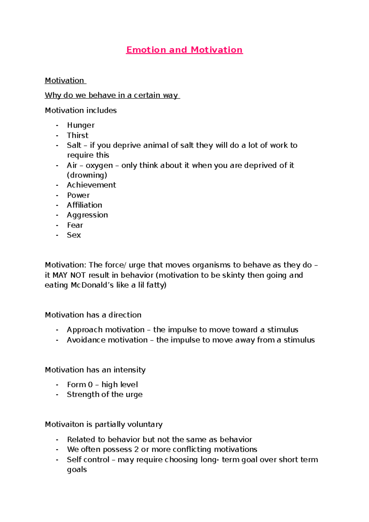 Emotion and Motivation - Emotion and Motivation Motivation Why do we ...