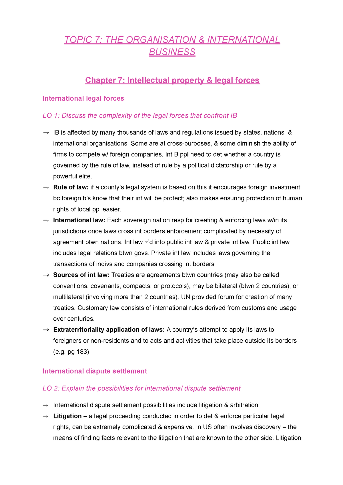 Topic 7: Chapter 7 & Chapter 10 Summaries International Business ...