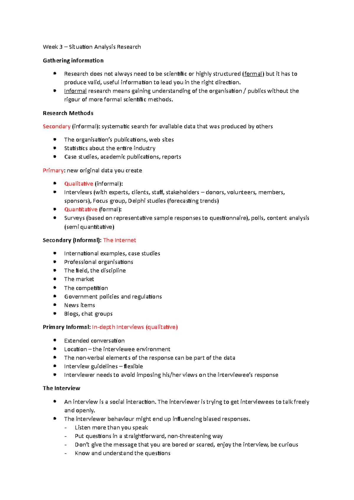 Situation Analysis Research - Informal research means gaining ...