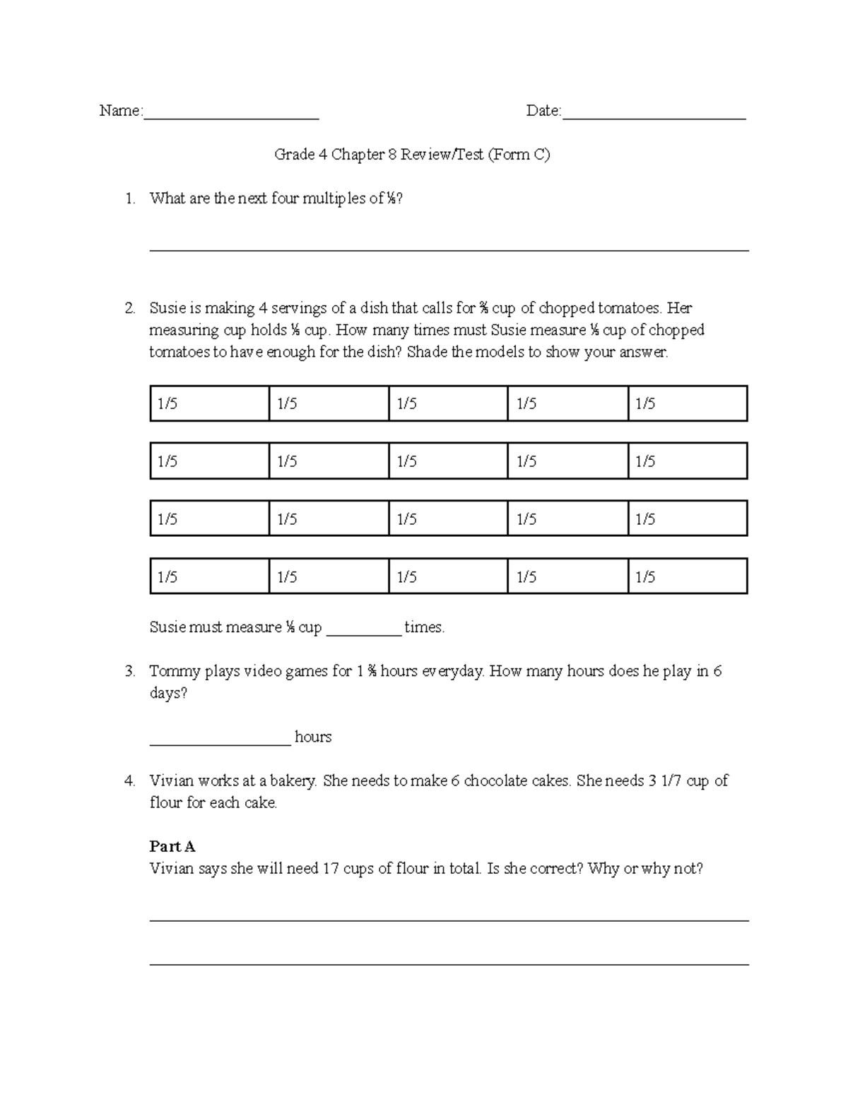 Grade 4 Chapter 8 Review Test (Form C) - Name ...