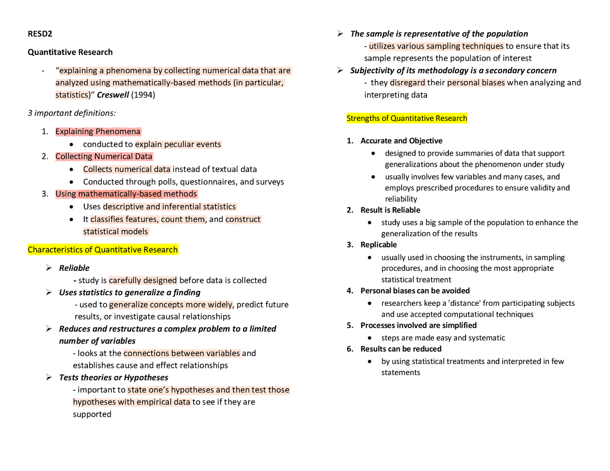 RESD2 - lecture notes - RESD Quantitative Research - “explaining a ...