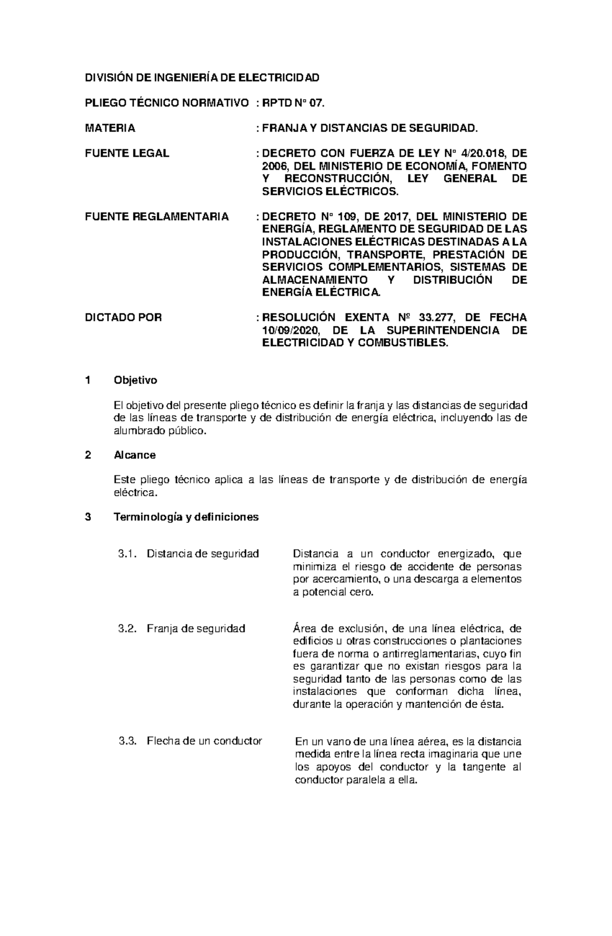 Pliego Técnico Normativo RPTD N°07 Franja y distancia seguridad ...