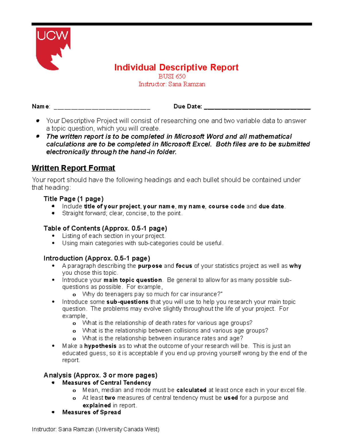 Individual Descriptive Report Instructions - Individual Descriptive ...