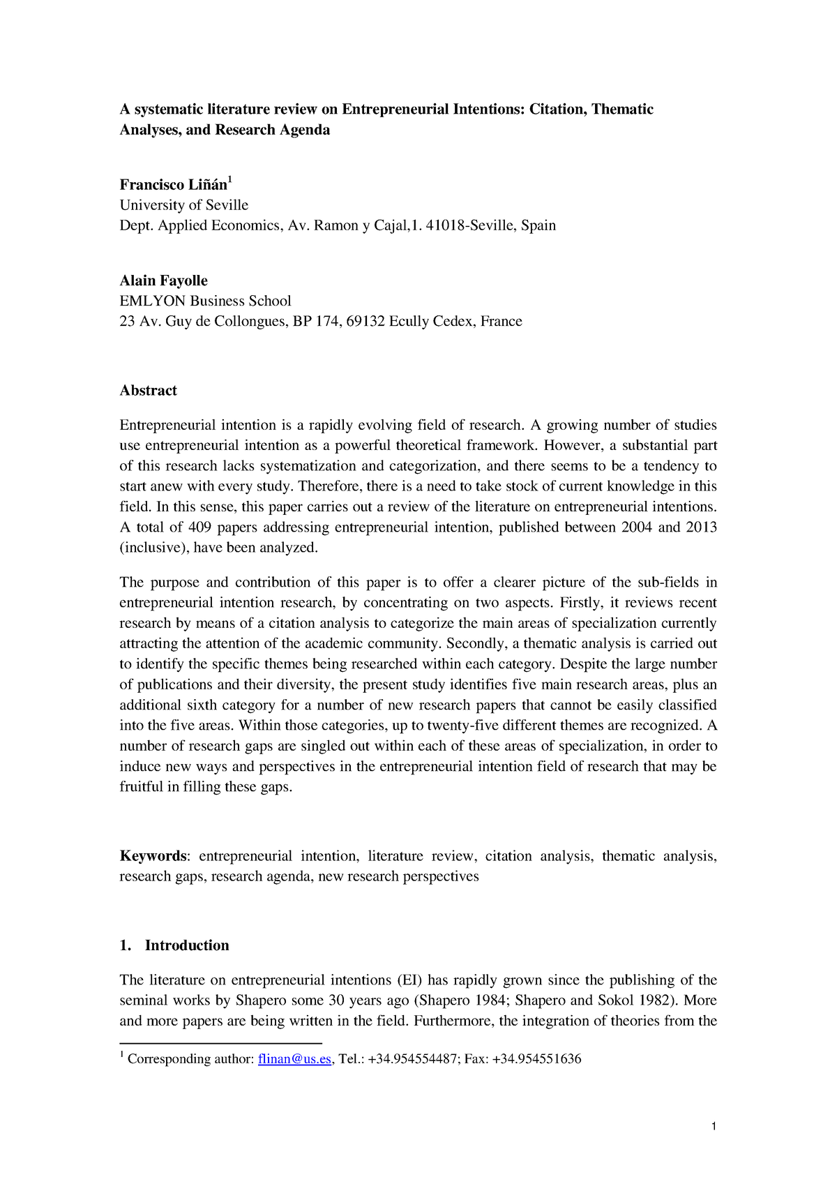 A Systematic Literature Review On Entrepreneurial Intentions - Applied ...