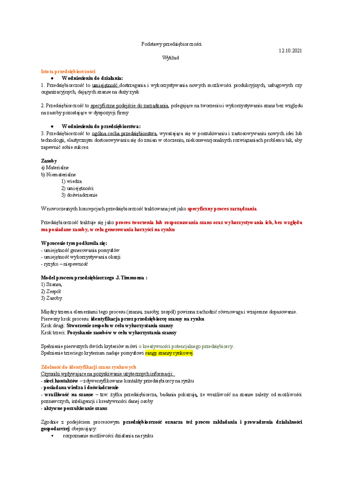 Podstawy przedsiębiorczości notatki z wykładu - Podstawy