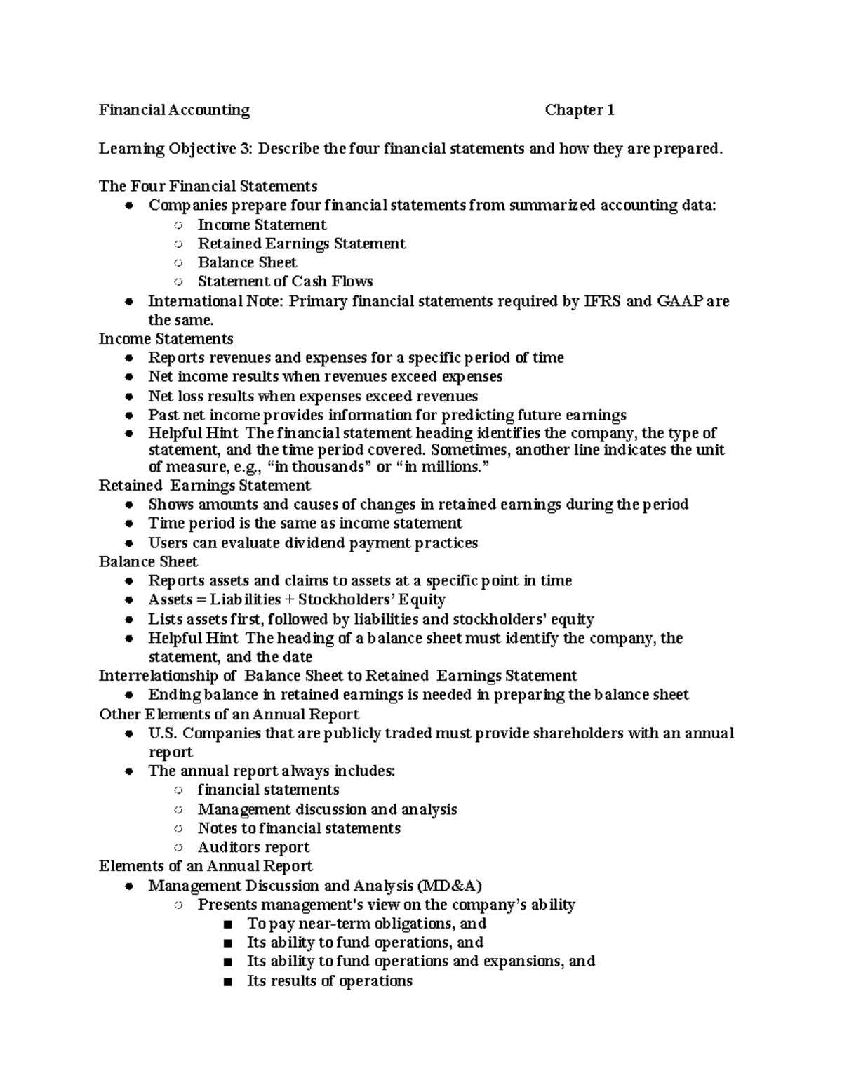 Financial Accounting Lecture Notes From Chapter 1 Financial Accounting Chapter 1 Learning 4077