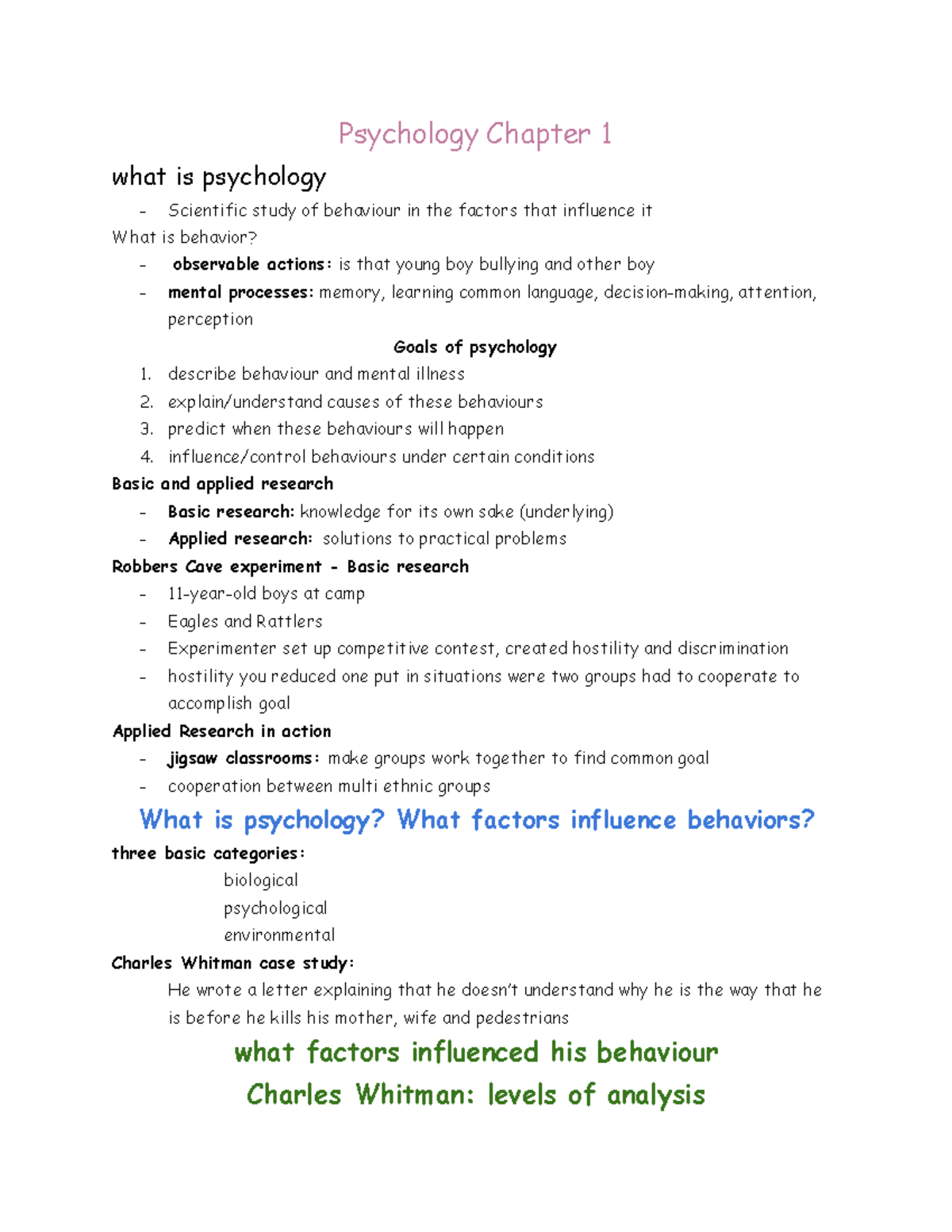 Psych Ch 1 - Lecture Notes Chapter 1 - Psychology Chapter 1 What Is ...