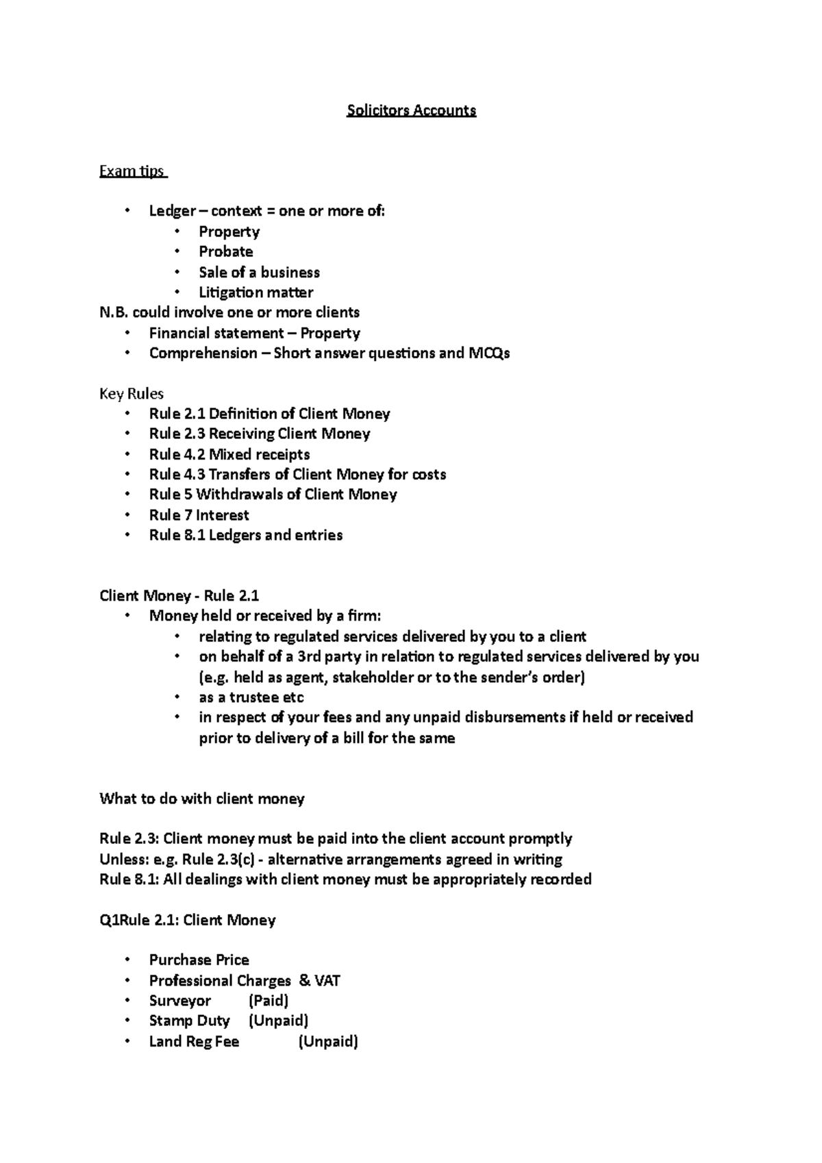 Solicitors Accounts exam tips Ulaw Solicitors Accounts Exam tips