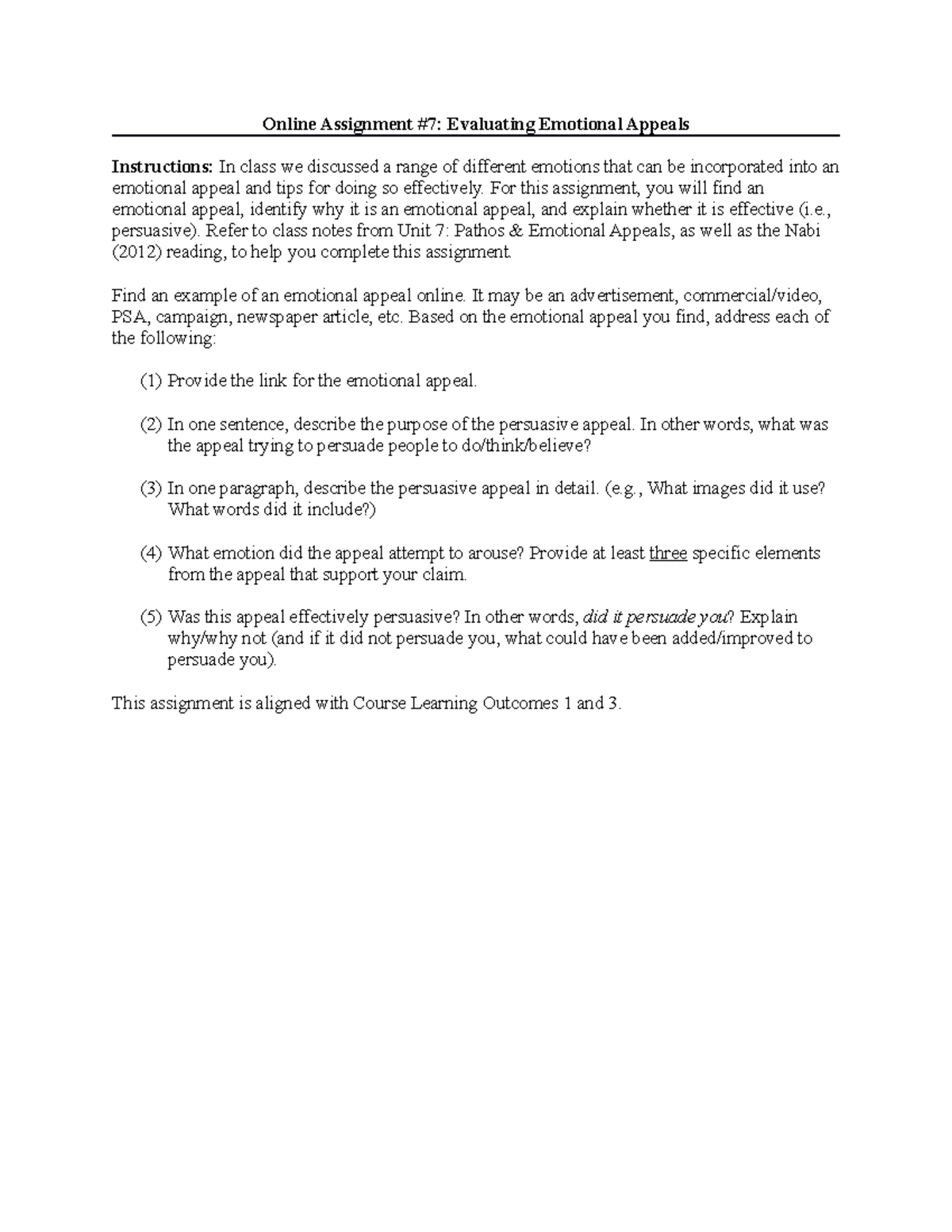 Assignment 7 Pathos - Online Assignment #7: Evaluating Emotional ...