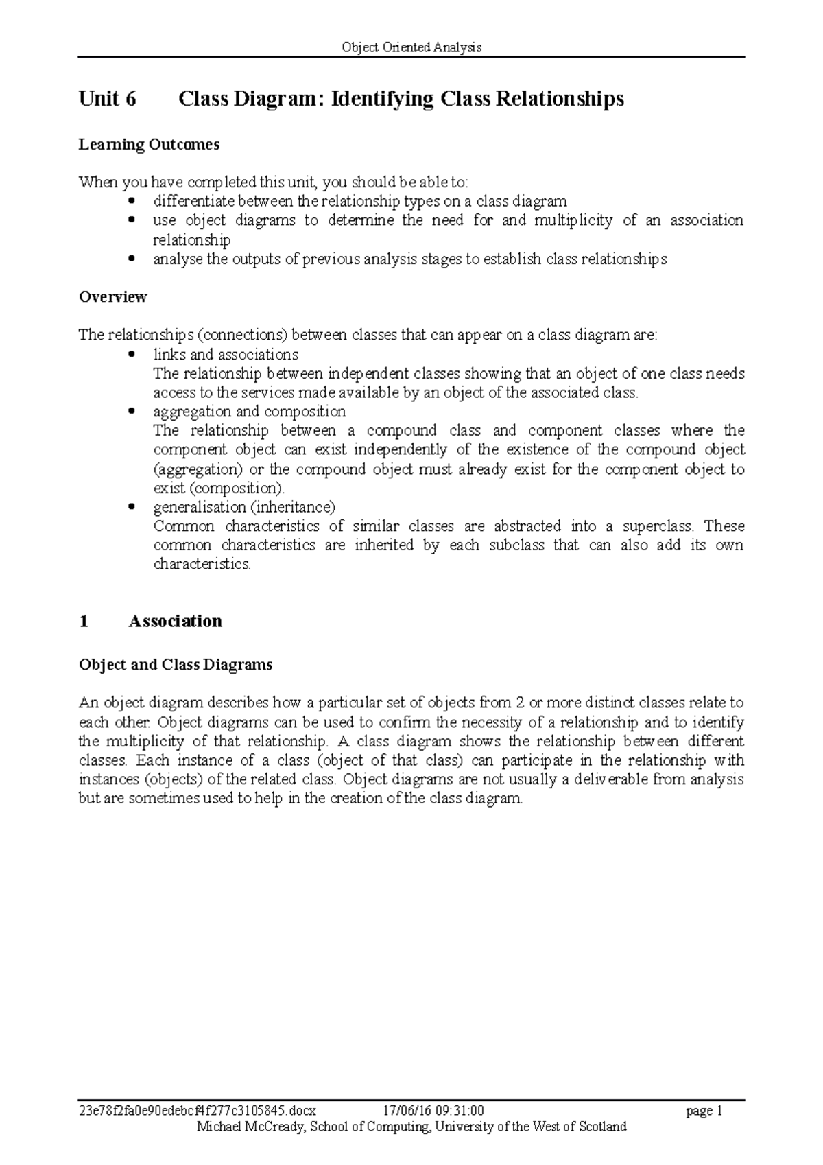 Unit6 notes - Object Oriented Analysis Unit 6 Class Diagram ...