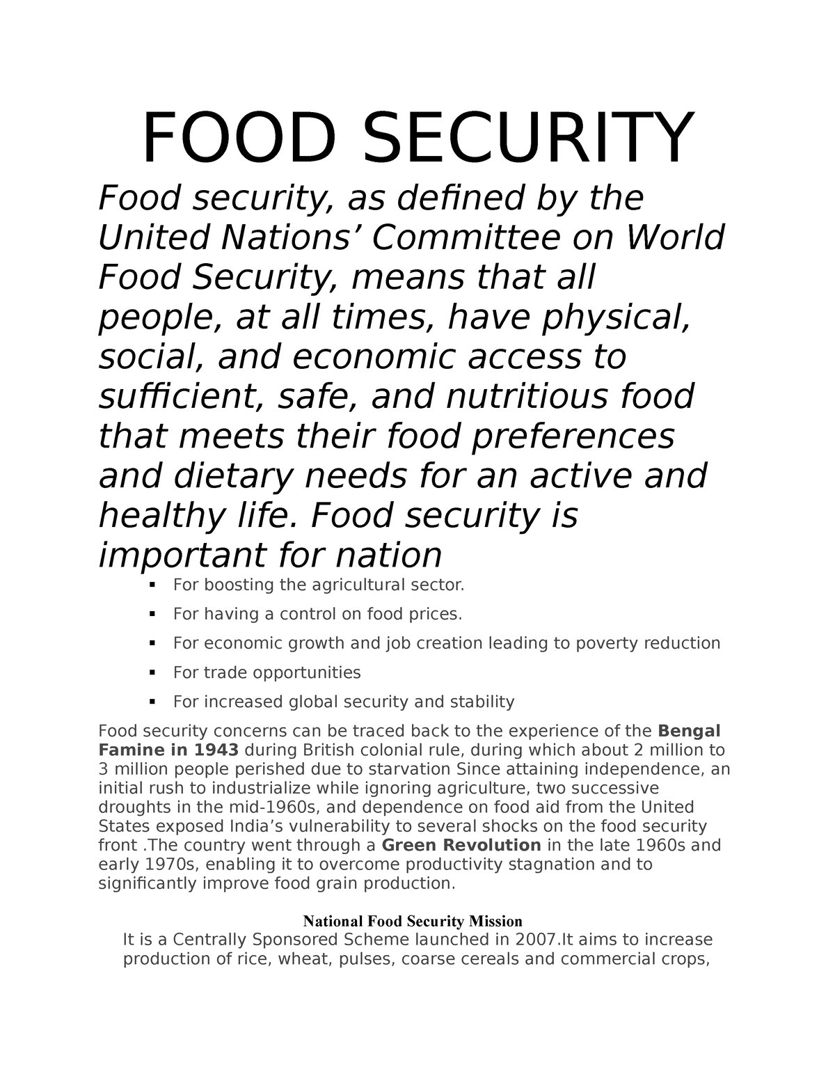 dissertations on food security