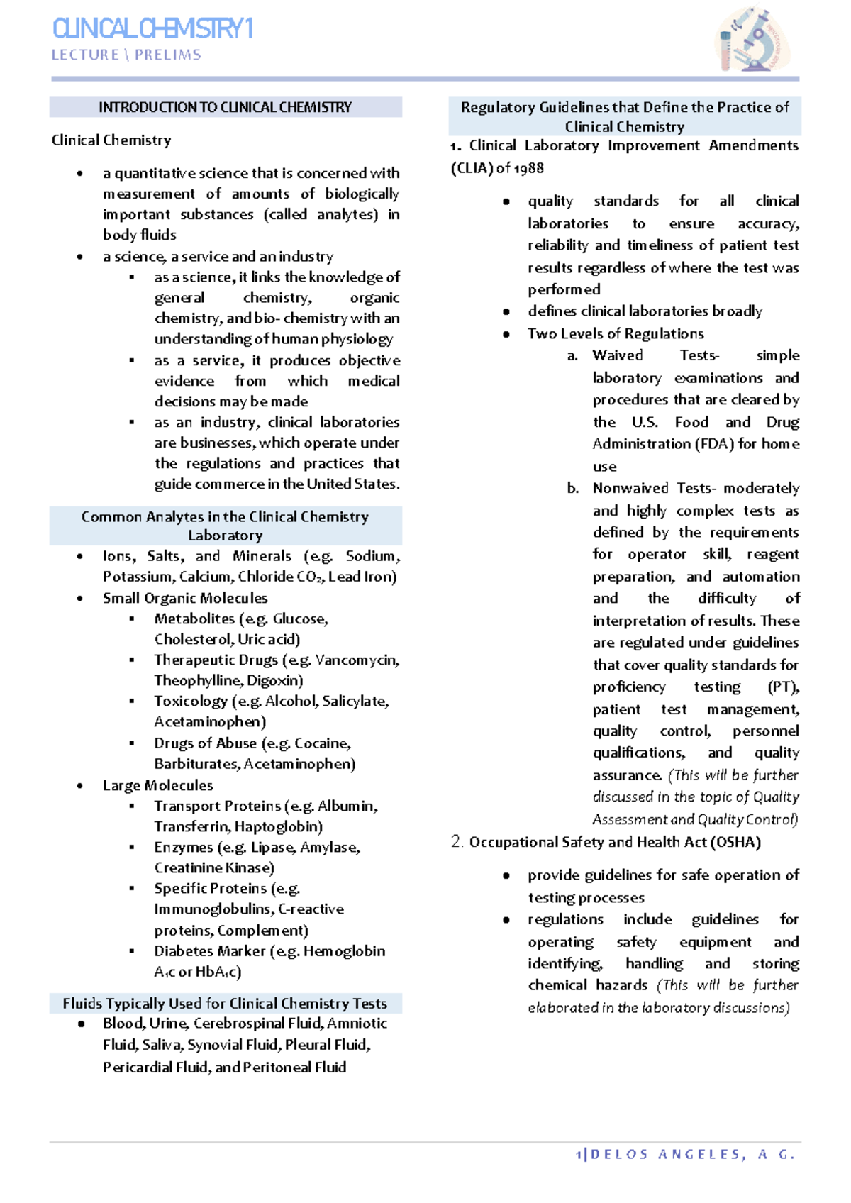 Clinical Chemistry 1 LEC-ayetteda - CLINICALCHEMISTRY 1 LECTURE ...