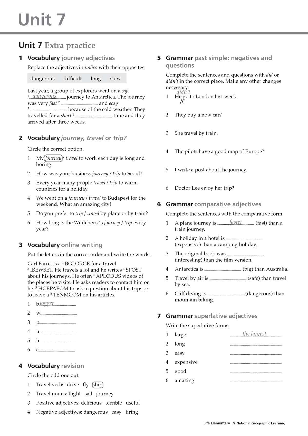 Ele Unit7 Extra Practice - Unit 7 Life Elementary © National Geographic ...