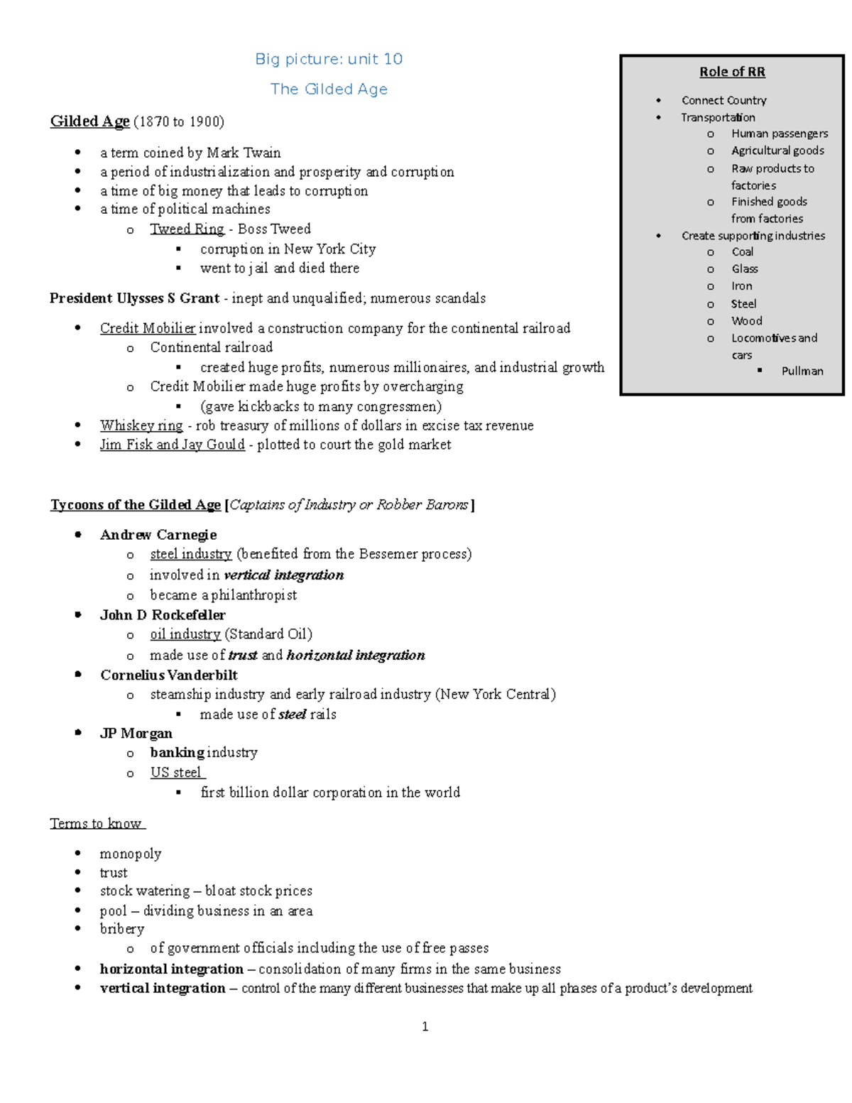Unit+10+gilded+age - This is the big picture of units 1-10. They tell ...
