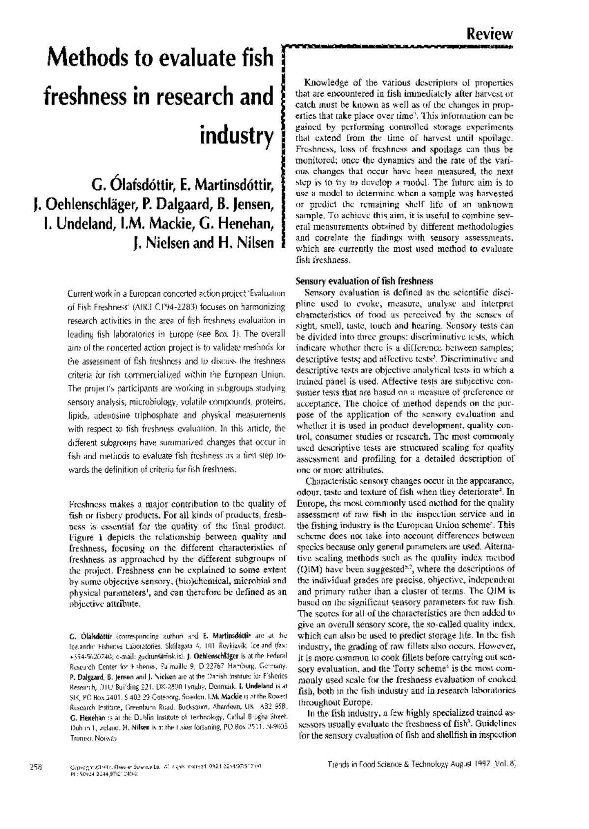 Metodos para evaluar frescura de pescado - Methods to evaluate fish ...